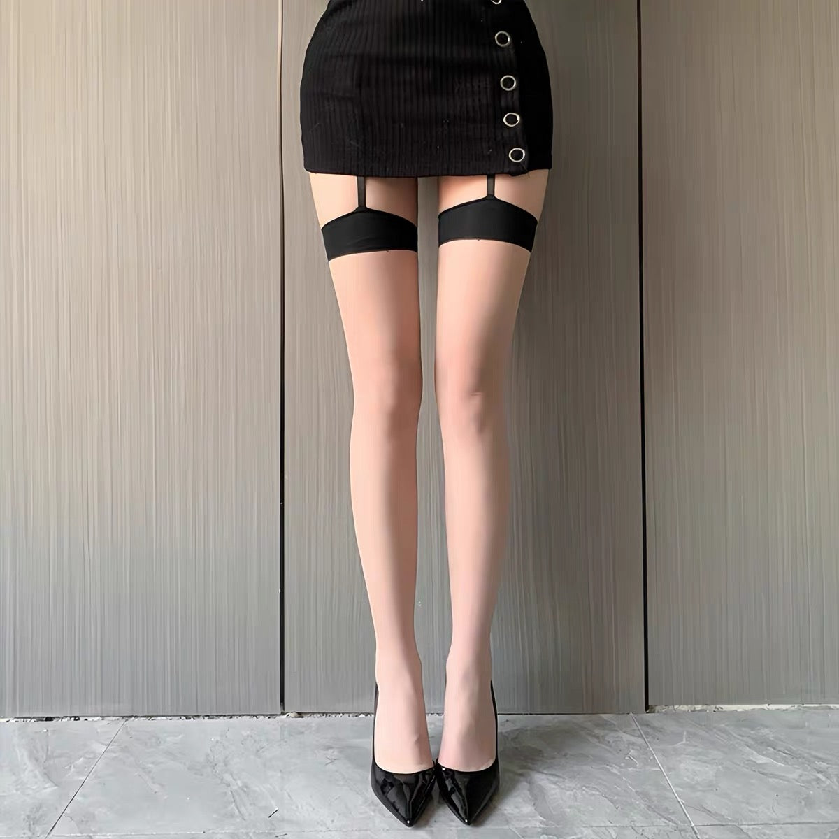 Sexy Suspender Stockings-Style Women hosiery – Ultra Sheer Black Stockings
