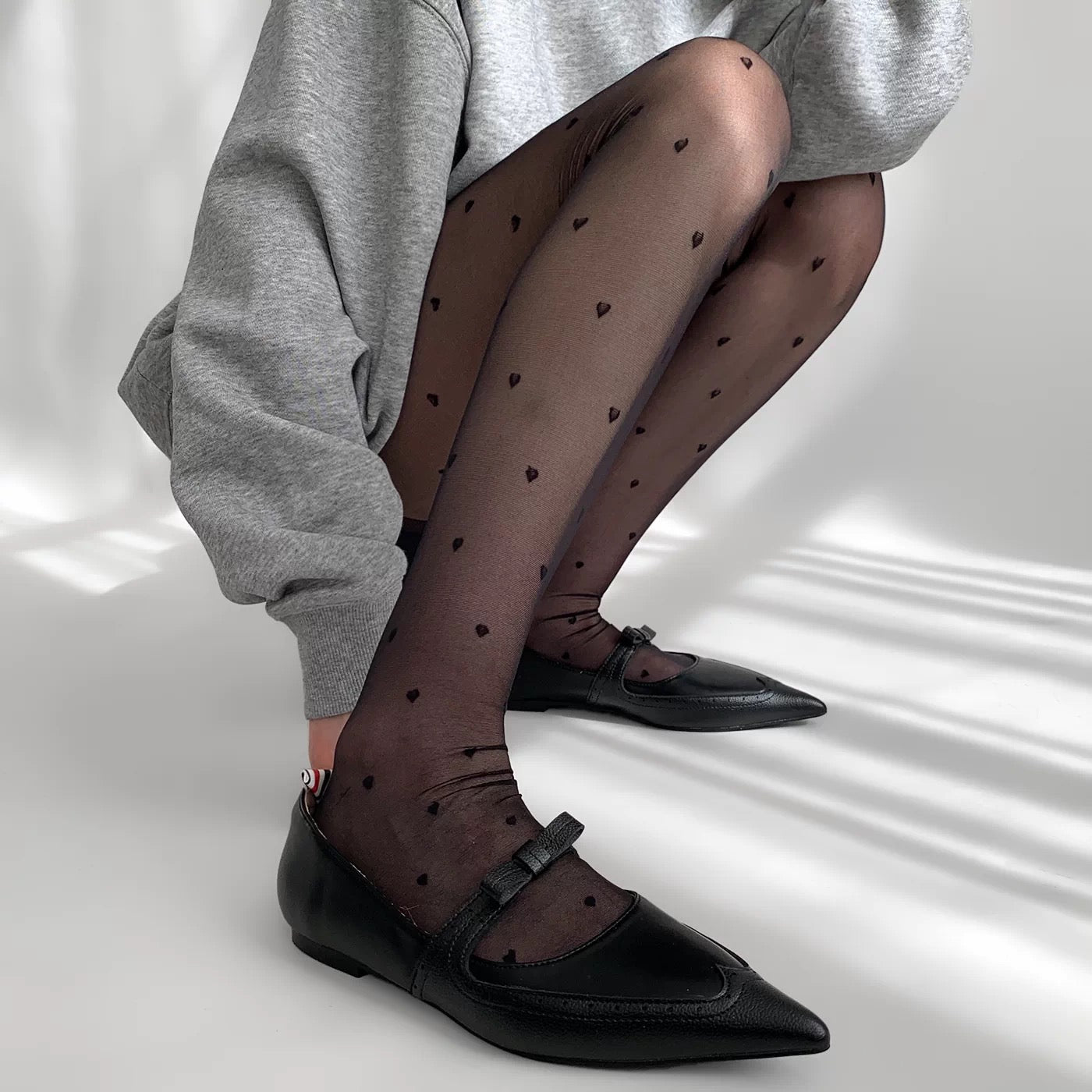 Black Heart Pattern Sheer Pantyhose – Cute Lolita Snag-Resistant Tights
