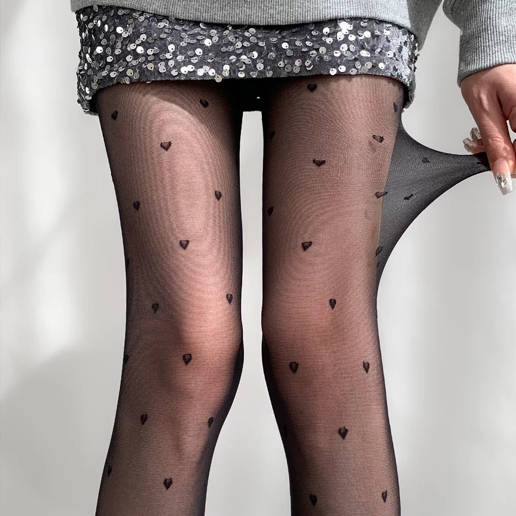 Black Heart Pattern Sheer Pantyhose – Cute Lolita Snag-Resistant Tights
