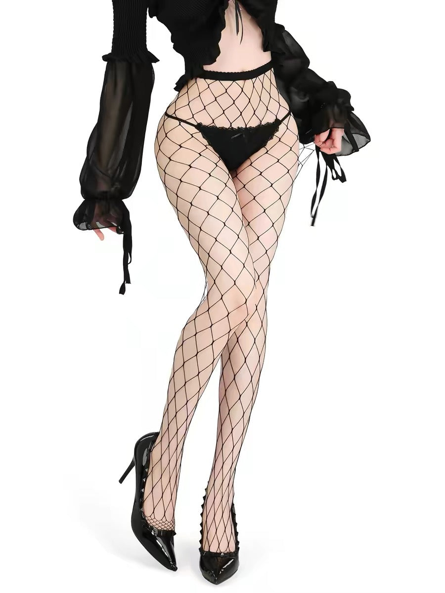Sexy Large Fishnet Pantyhose – Sheer Black Hollow Out Tights One Size