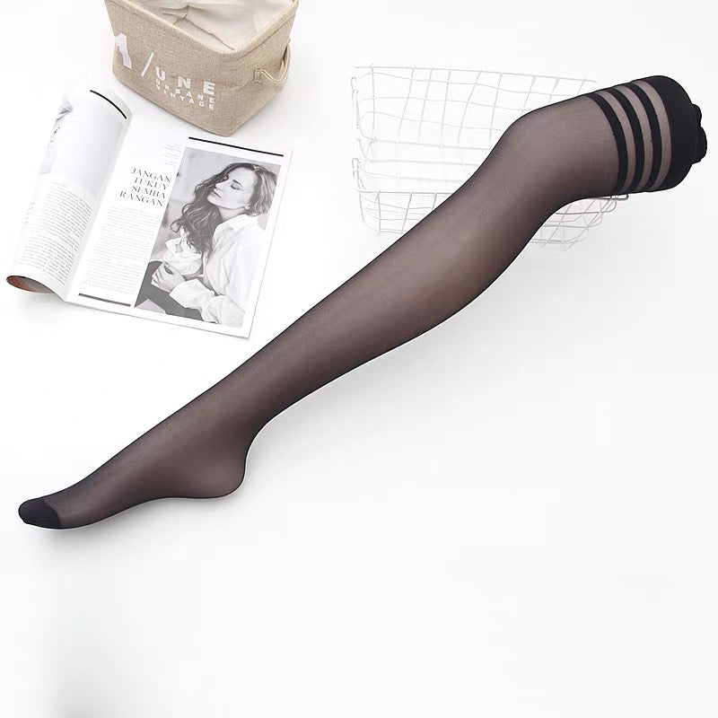 Striped Thigh High Over Knee Stockings – Black JK Style Sheer Tights