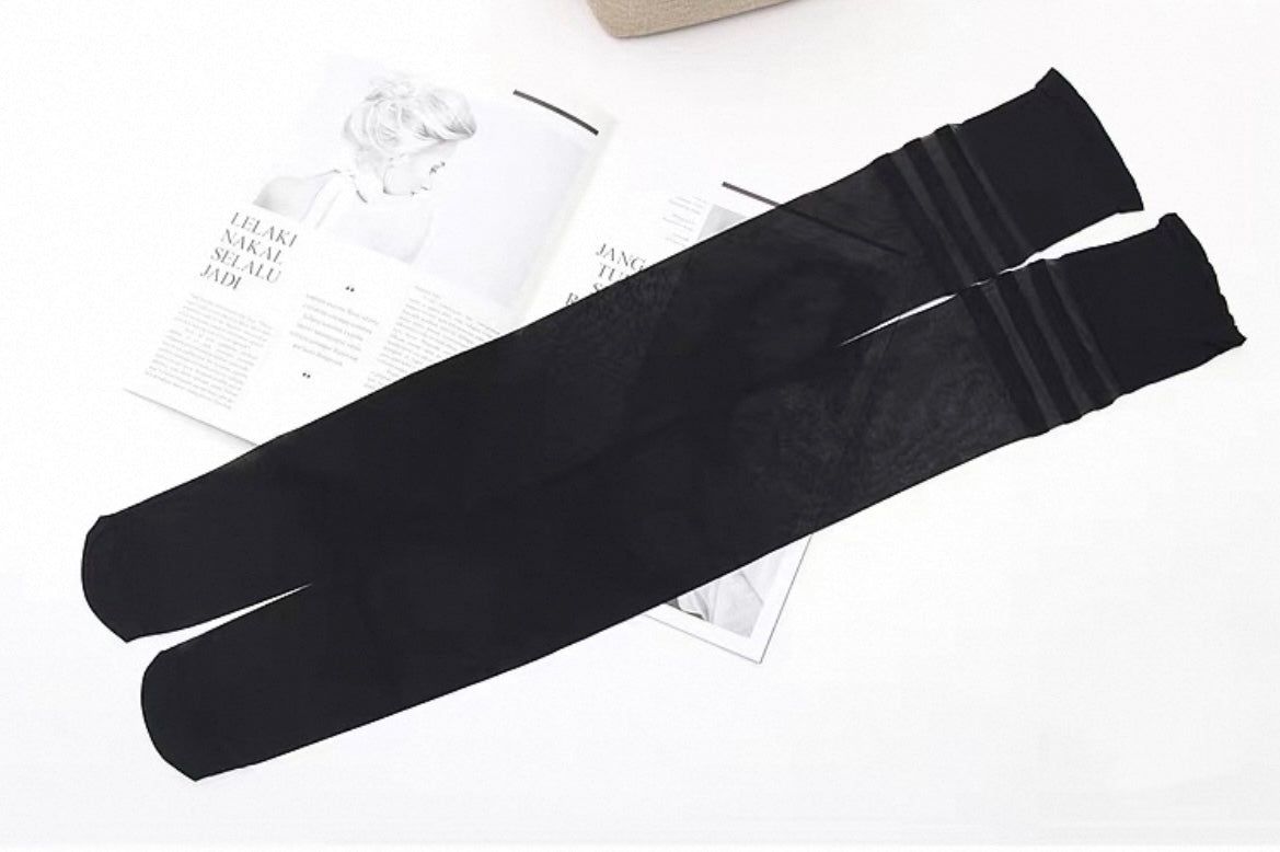 Striped Thigh High Over Knee Stockings – Black JK Style Sheer Tights