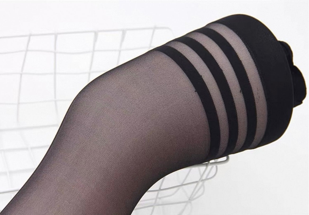 Striped Thigh High Over Knee Stockings – Black JK Style Sheer Tights